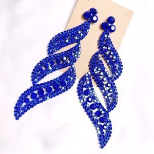 NWT Blue Rhinestone Abstract Drop Earrings
